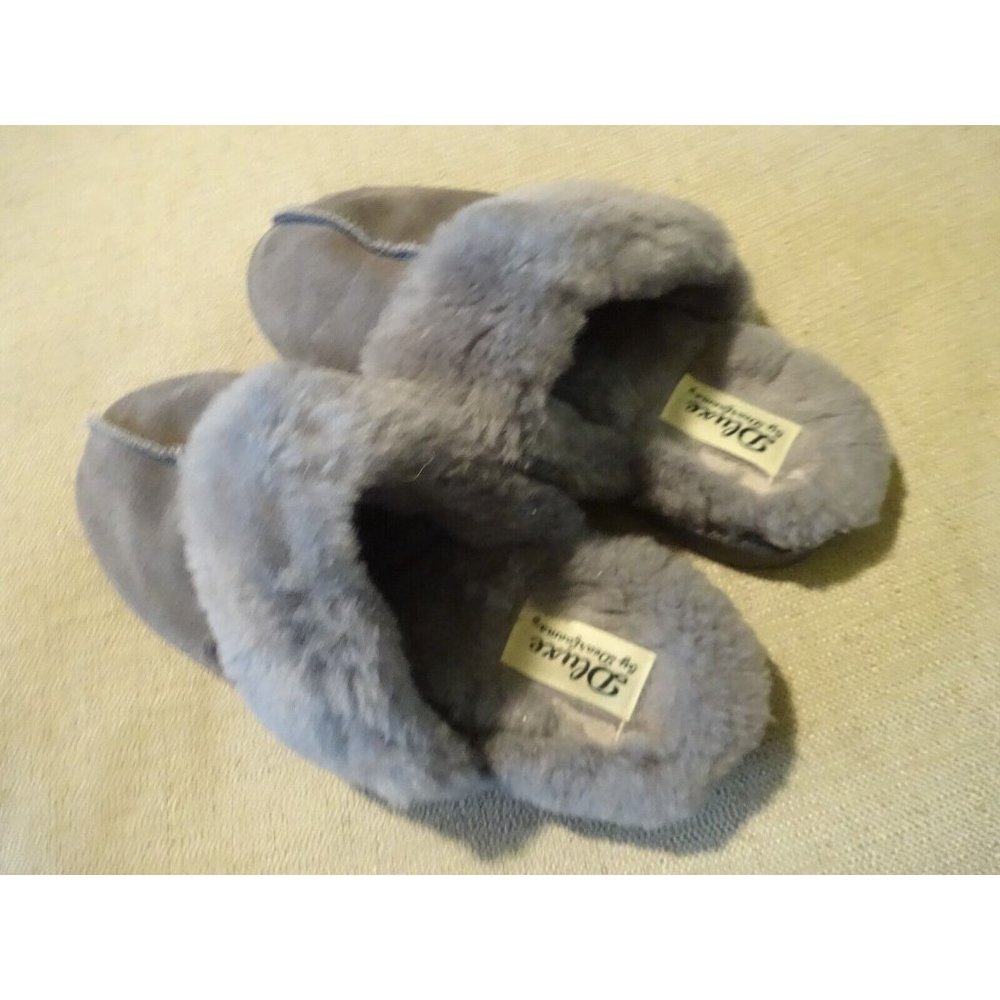 DELUXE Signature Women's Genuine Sheepskin Slippers‎ Gray Ladies Size 9 M